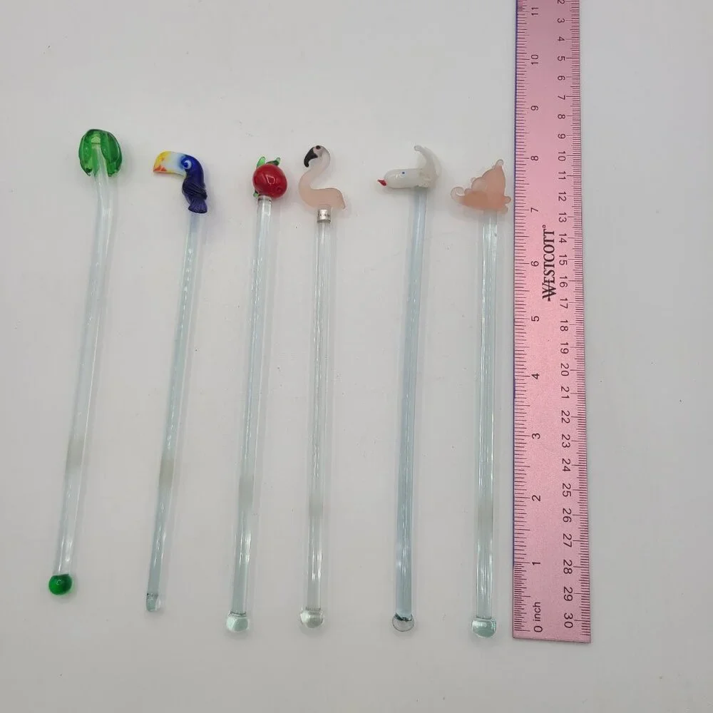 Glass Stir Sticks – Assorted Figurine Tops – Set of 6